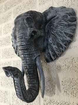 Schönes schwarz-graues Elefantenkopf-Wandornament, wunderbar!